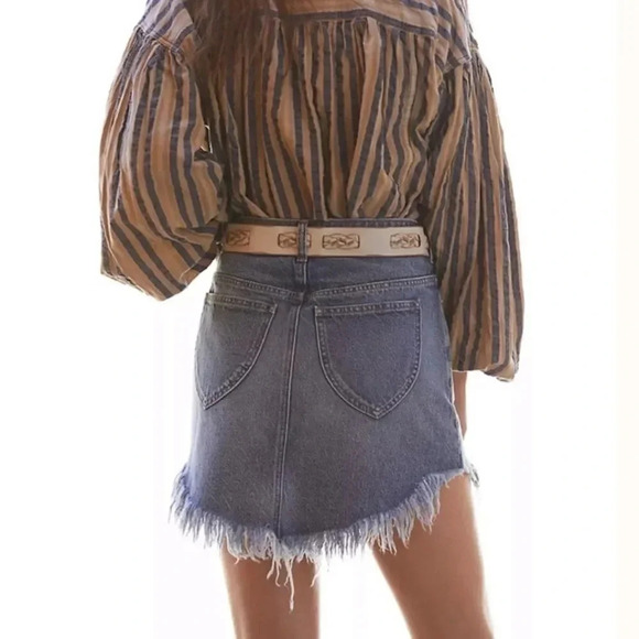 Host Pick! New With Tags! Free People Bailey Fringe Denim Mini Skirt - Picture 6 of 12